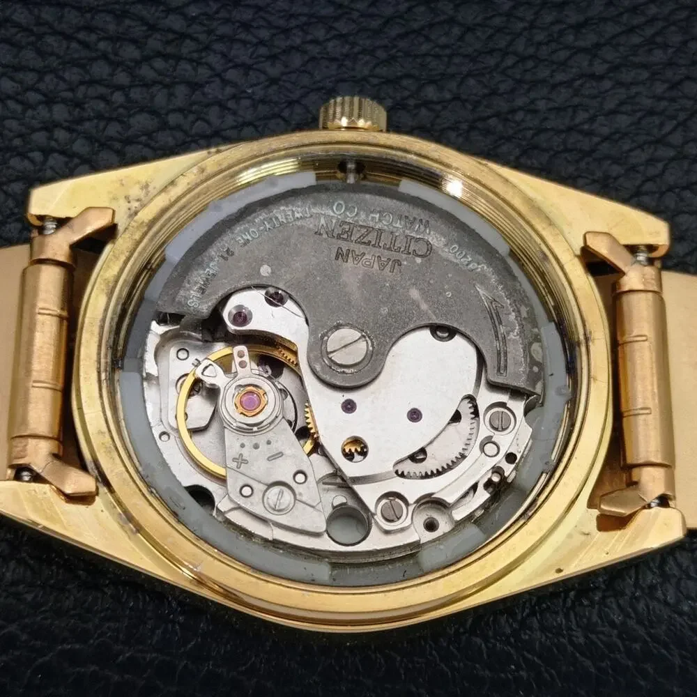 Vintage 1978 Citizen Automatic Mens Gold Watch W/daydate & Black accents